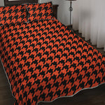 Orange And Black Houndstooth Print Quilt Bed Set