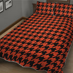 Orange And Black Houndstooth Print Quilt Bed Set