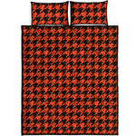 Orange And Black Houndstooth Print Quilt Bed Set