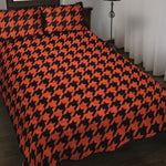 Orange And Black Houndstooth Print Quilt Bed Set