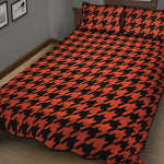 Orange And Black Houndstooth Print Quilt Bed Set