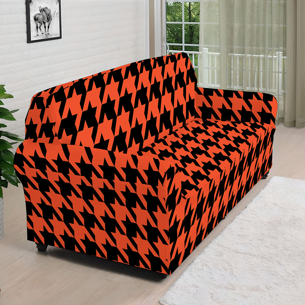 Orange And Black Houndstooth Print Sofa Cover