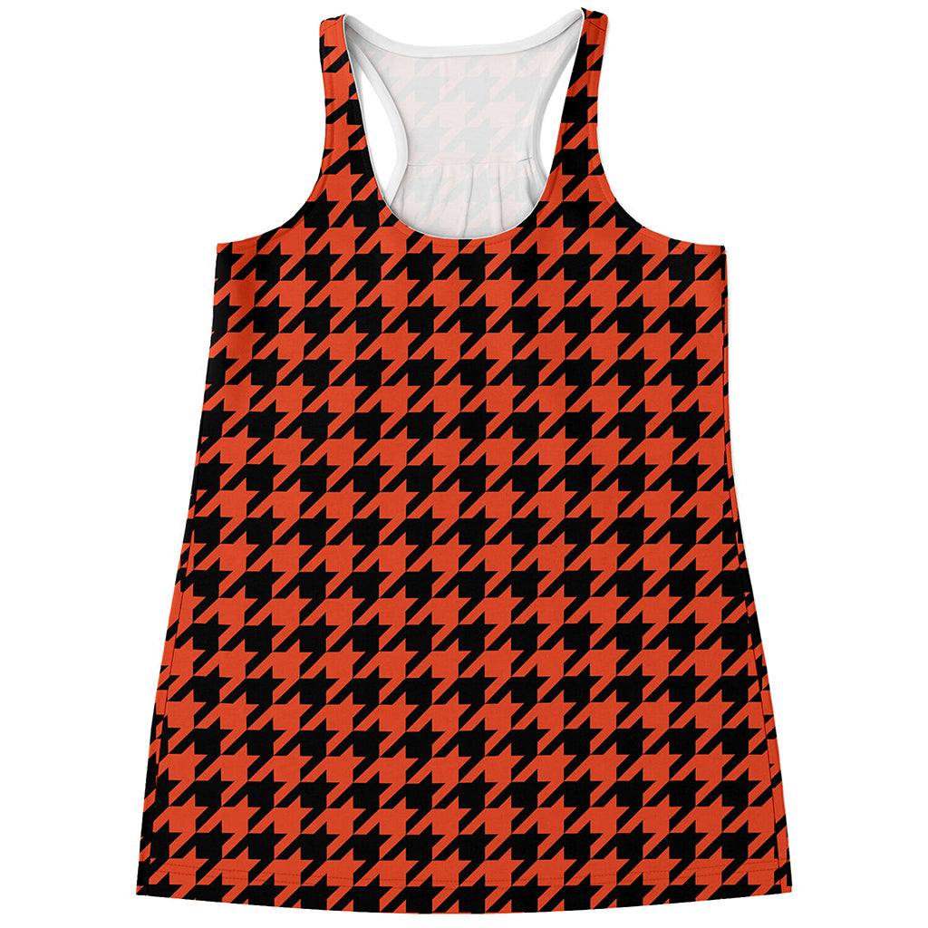 Orange And Black Houndstooth Print Women's Racerback Tank Top