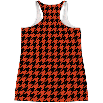 Orange And Black Houndstooth Print Women's Racerback Tank Top