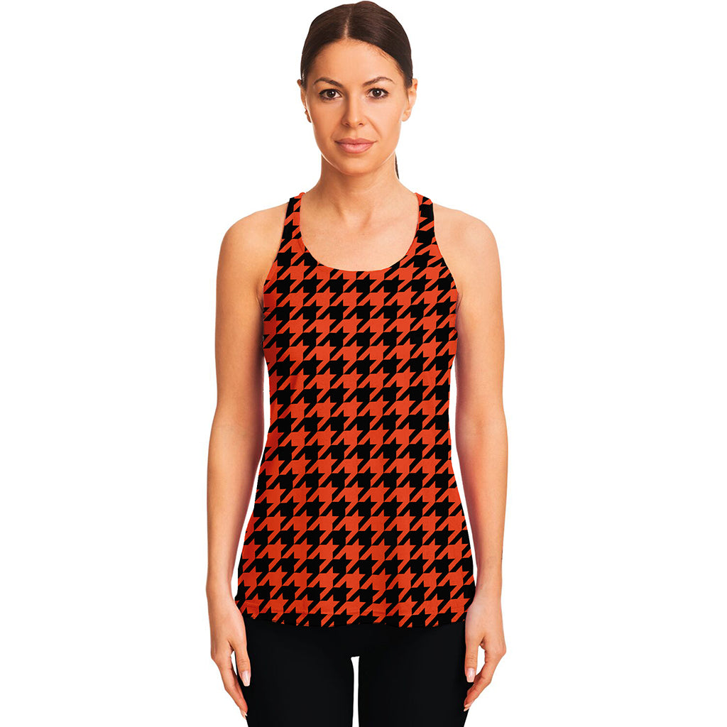 Orange And Black Houndstooth Print Women's Racerback Tank Top
