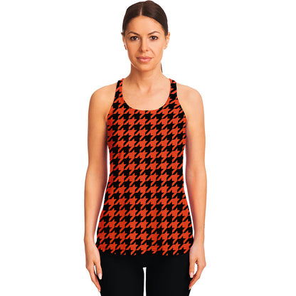 Orange And Black Houndstooth Print Women's Racerback Tank Top
