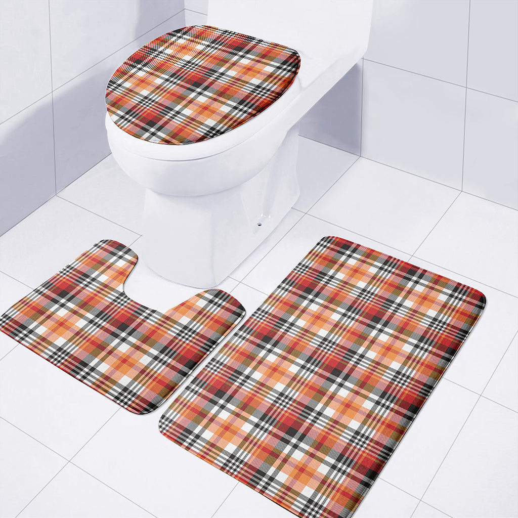 Orange And Black Madras Plaid Print 3 Piece Bath Mat Set