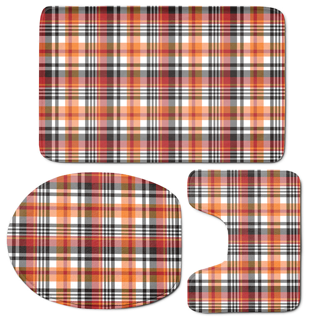Orange And Black Madras Plaid Print 3 Piece Bath Mat Set