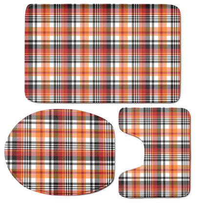 Orange And Black Madras Plaid Print 3 Piece Bath Mat Set