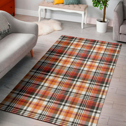 Orange And Black Madras Plaid Print Area Rug