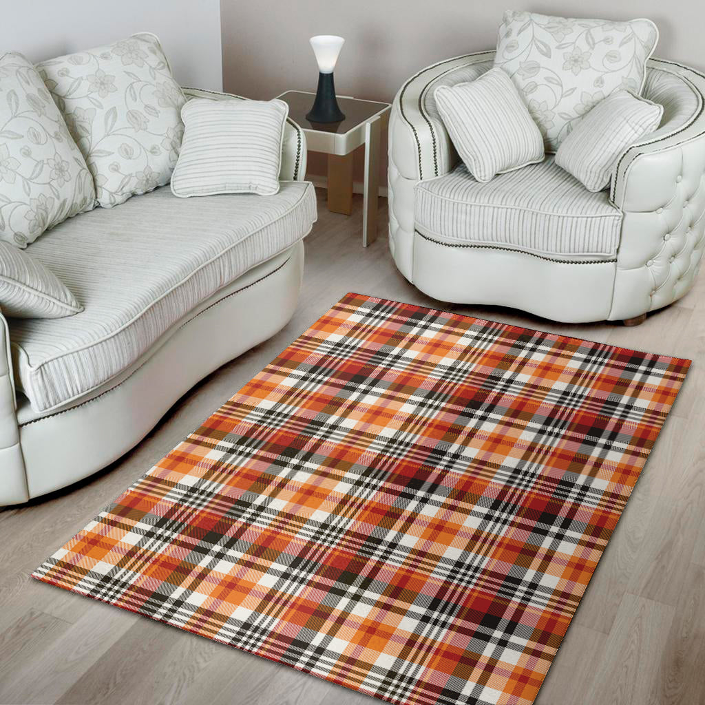 Orange And Black Madras Plaid Print Area Rug