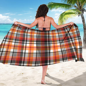 Orange And Black Madras Plaid Print Beach Sarong Wrap