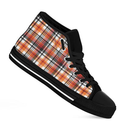 Orange And Black Madras Plaid Print Black High Top Shoes
