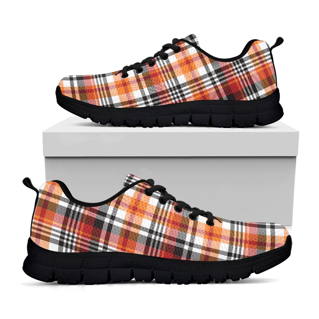 Orange And Black Madras Plaid Print Black Sneakers