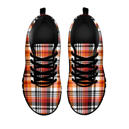 Orange And Black Madras Plaid Print Black Sneakers