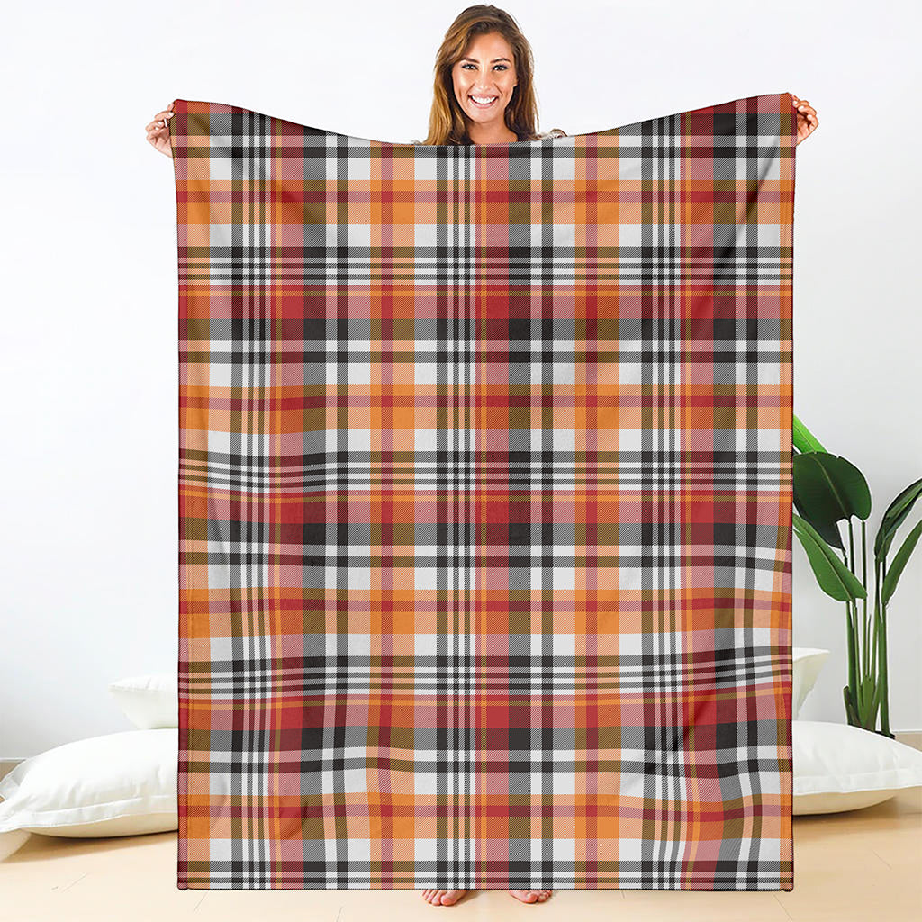 Orange And Black Madras Plaid Print Blanket