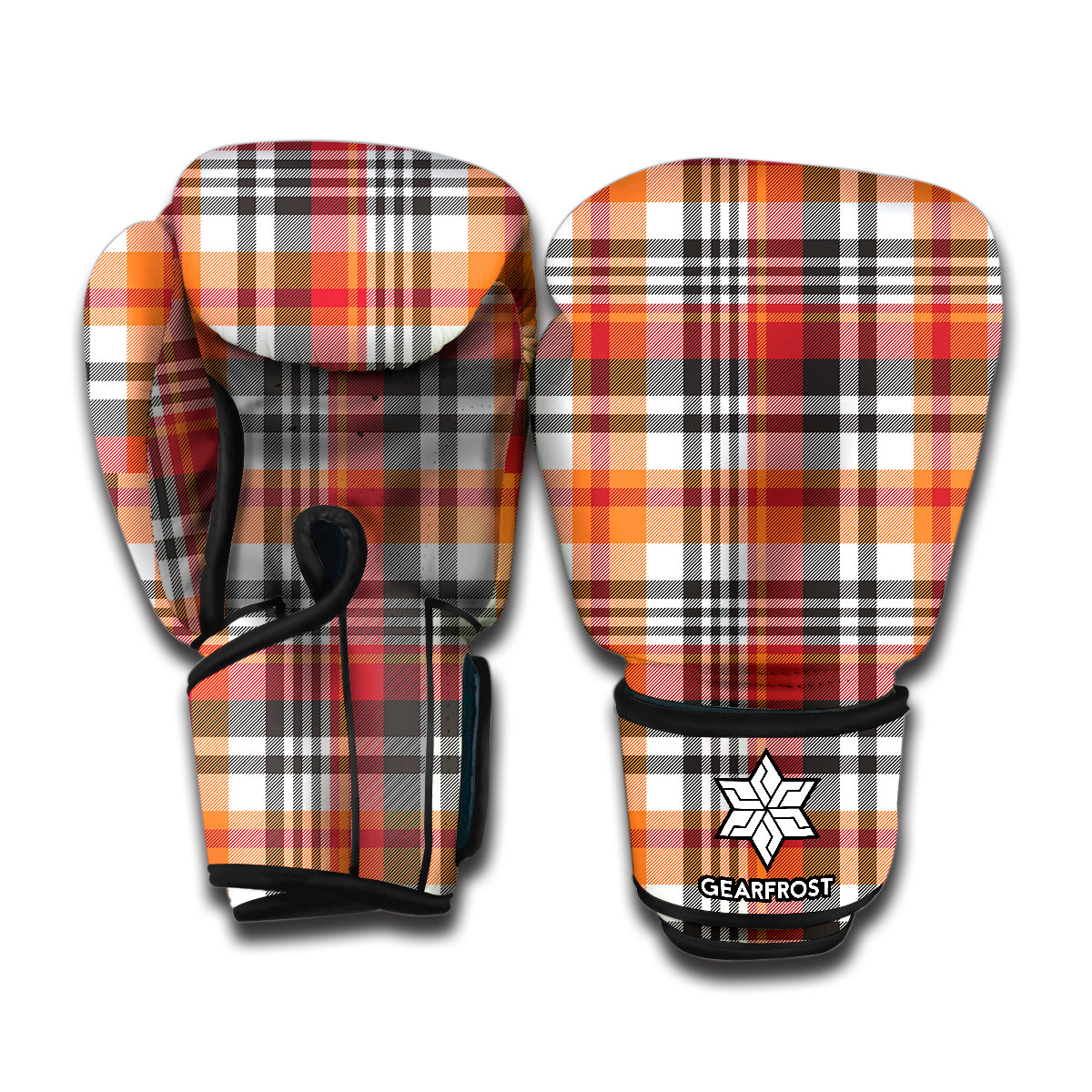 Orange And Black Madras Plaid Print Boxing Gloves