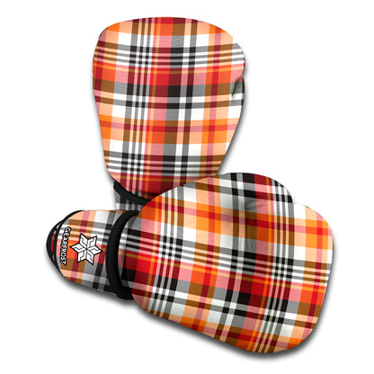 Orange And Black Madras Plaid Print Boxing Gloves