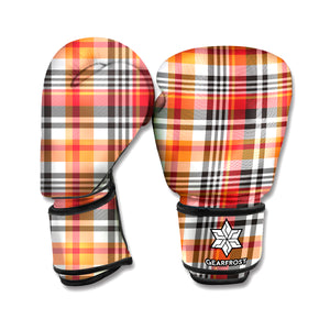 Orange And Black Madras Plaid Print Boxing Gloves
