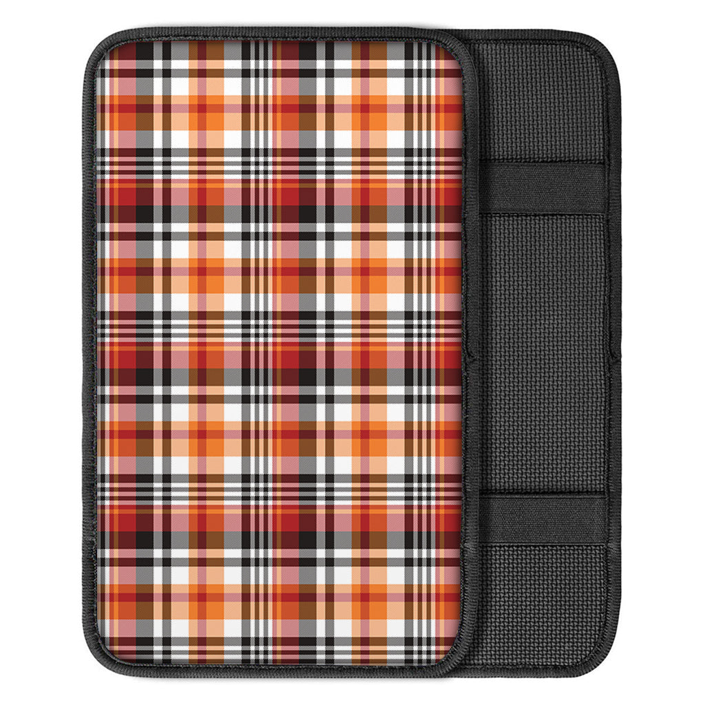 Orange And Black Madras Plaid Print Car Center Console Cover