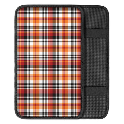 Orange And Black Madras Plaid Print Car Center Console Cover