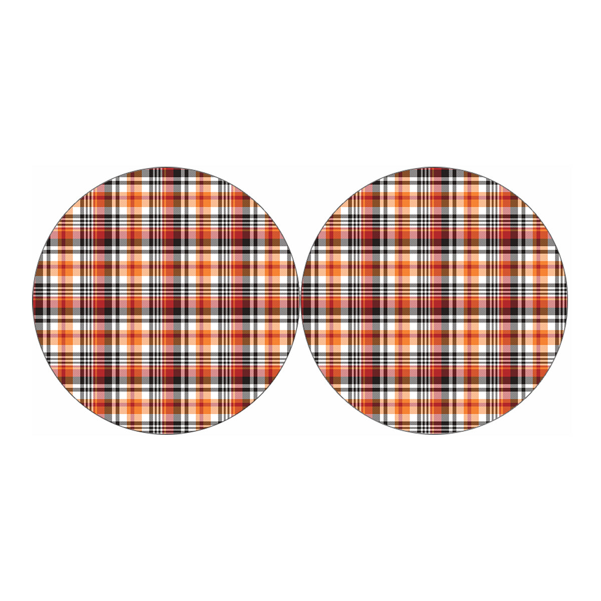 Orange And Black Madras Plaid Print Car Coasters