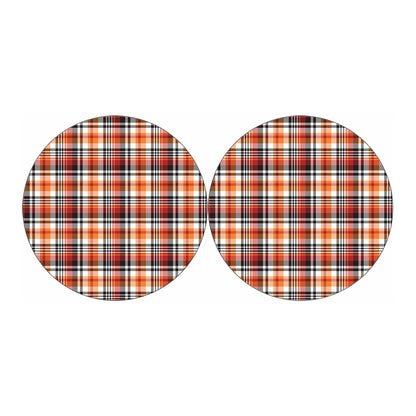 Orange And Black Madras Plaid Print Car Coasters