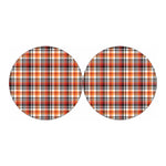 Orange And Black Madras Plaid Print Car Coasters