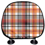 Orange And Black Madras Plaid Print Car Headrest Covers
