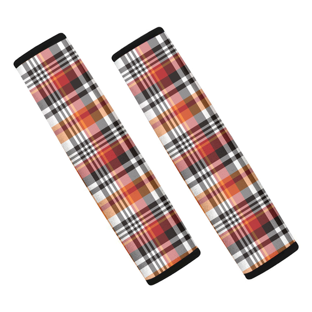 Orange And Black Madras Plaid Print Car Seat Belt Covers
