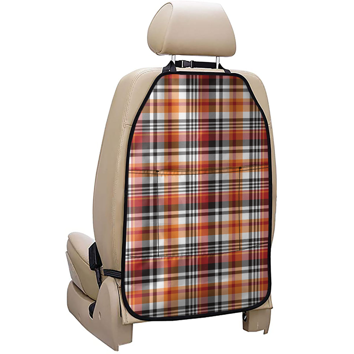 Orange And Black Madras Plaid Print Car Seat Organizers