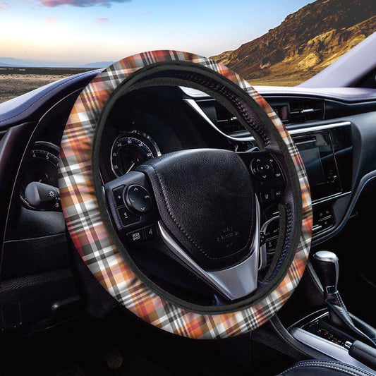 Orange And Black Madras Plaid Print Car Steering Wheel Cover