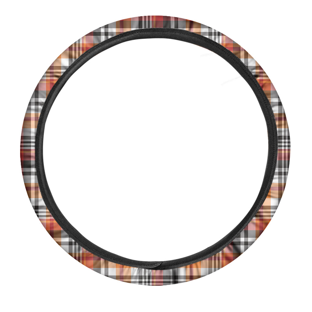 Orange And Black Madras Plaid Print Car Steering Wheel Cover