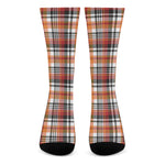 Orange And Black Madras Plaid Print Crew Socks