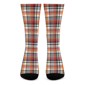 Orange And Black Madras Plaid Print Crew Socks