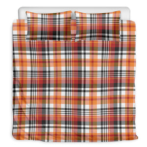 Orange And Black Madras Plaid Print Duvet Cover Bedding Set