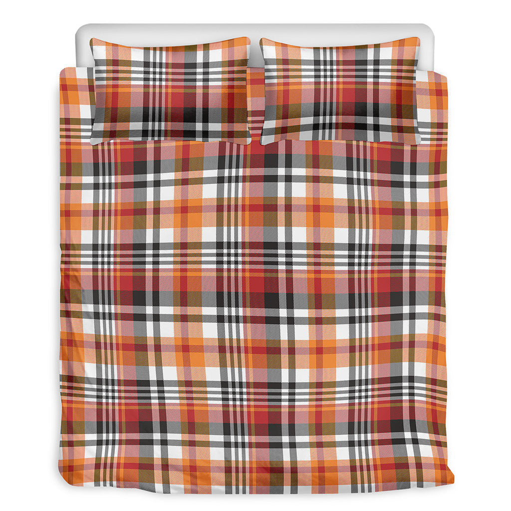 Orange And Black Madras Plaid Print Duvet Cover Bedding Set