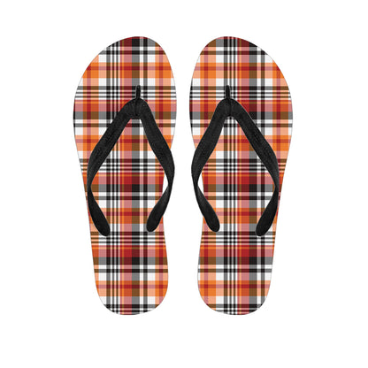 Orange And Black Madras Plaid Print Flip Flops