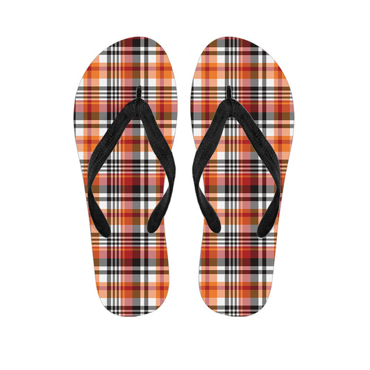 Orange And Black Madras Plaid Print Flip Flops