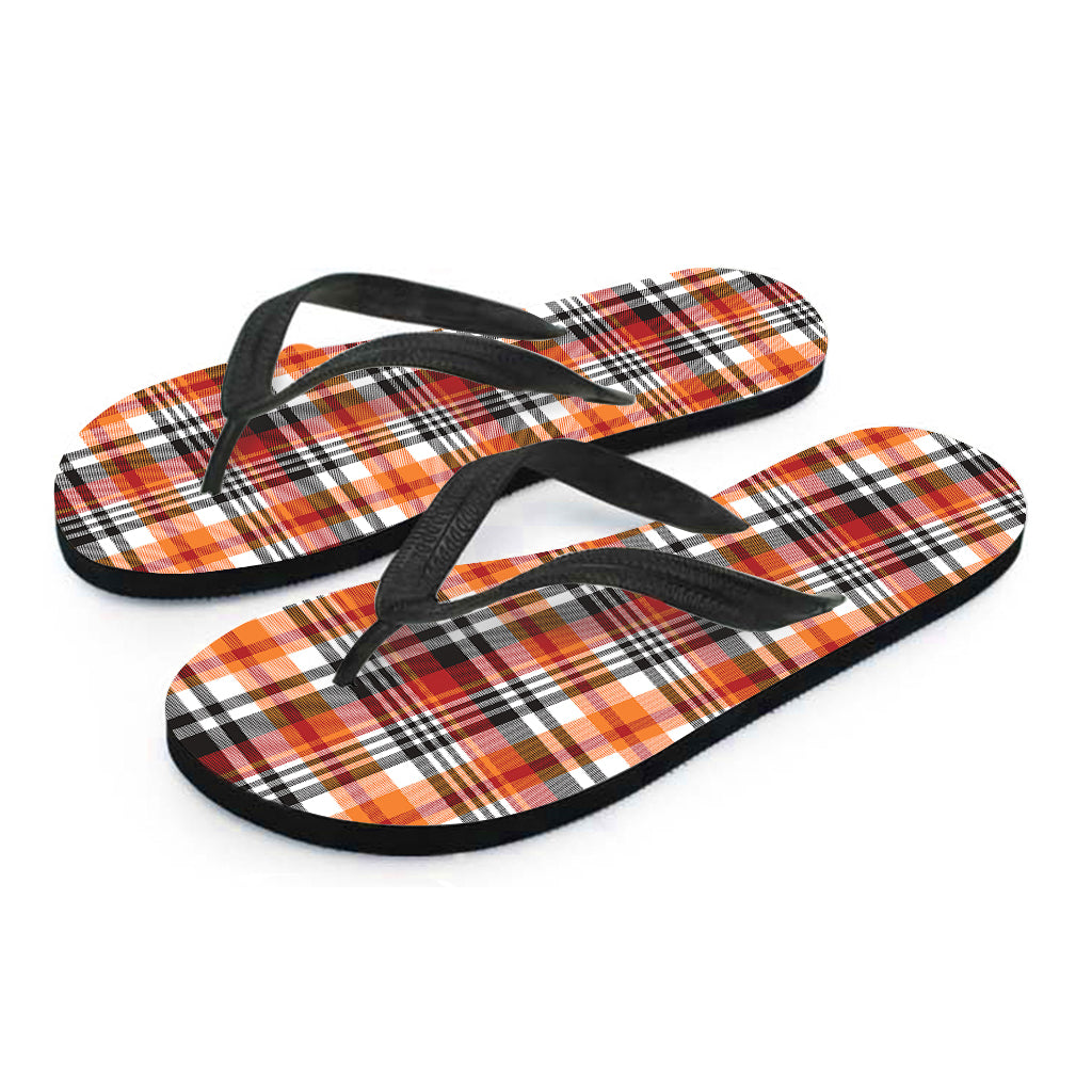 Orange And Black Madras Plaid Print Flip Flops