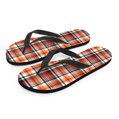 Orange And Black Madras Plaid Print Flip Flops