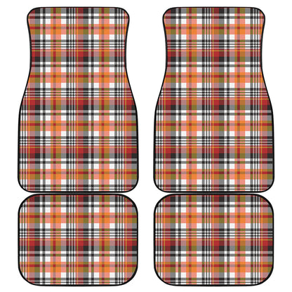 Orange And Black Madras Plaid Print Front and Back Car Floor Mats