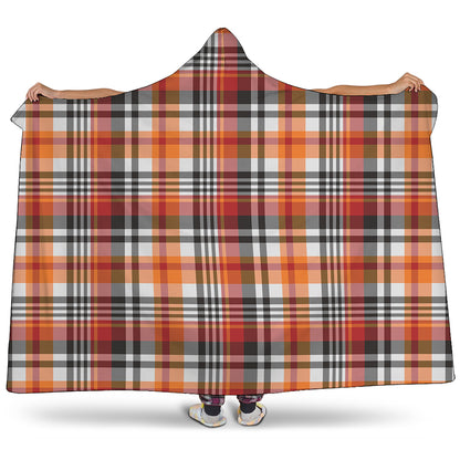 Orange And Black Madras Plaid Print Hooded Blanket