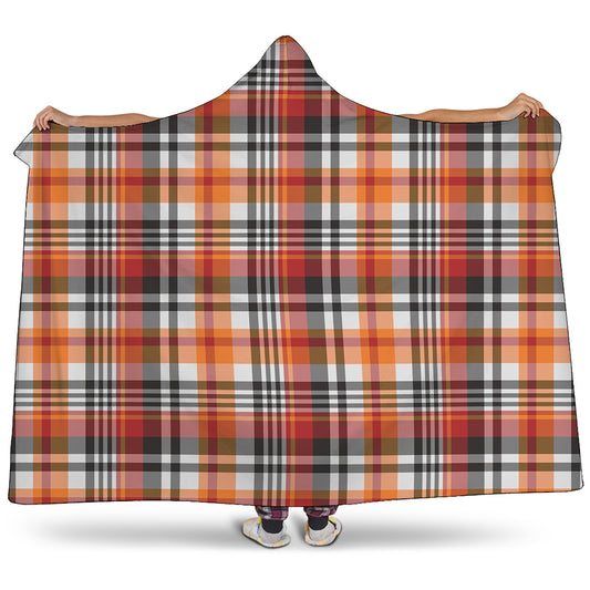 Orange And Black Madras Plaid Print Hooded Blanket