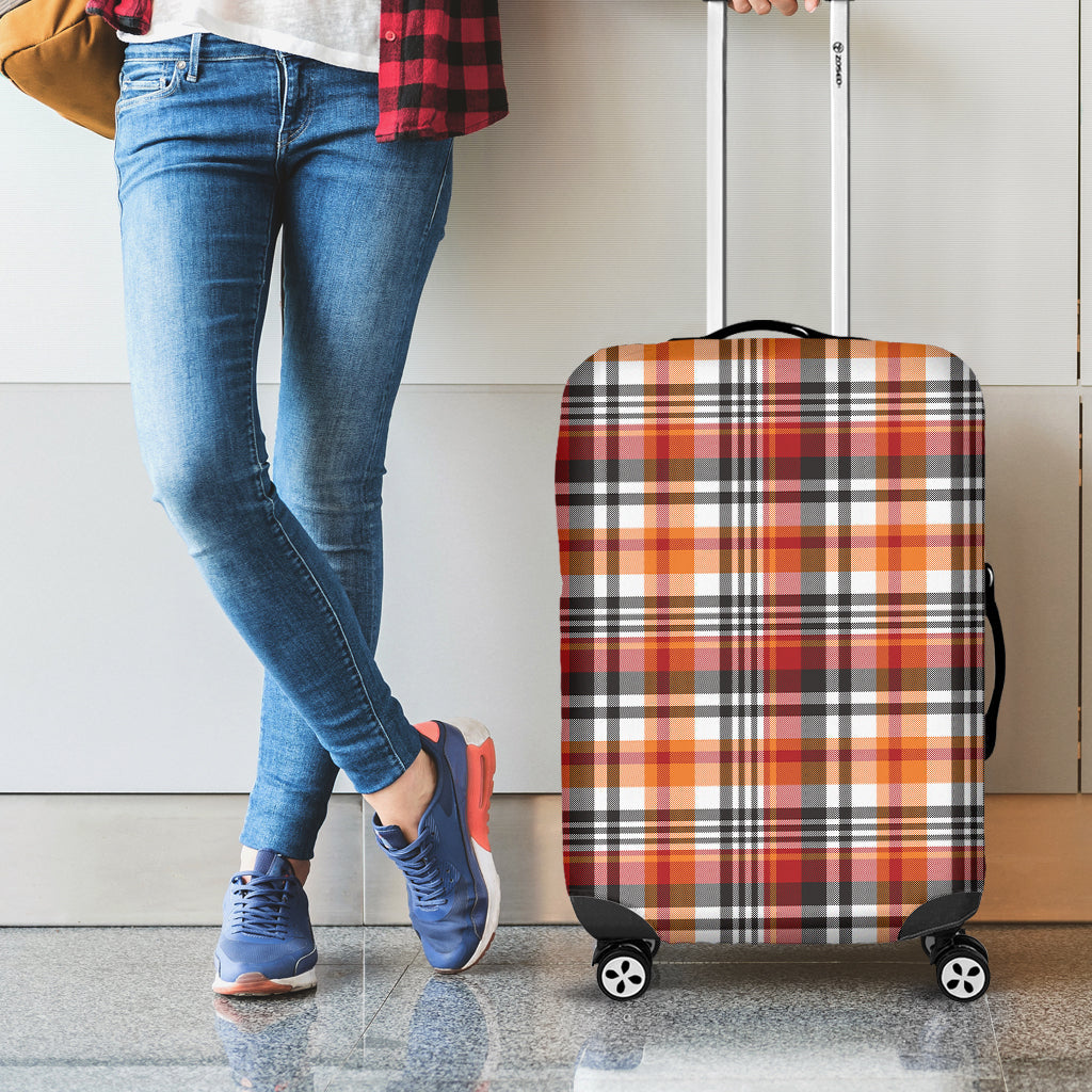 Orange And Black Madras Plaid Print Luggage Cover