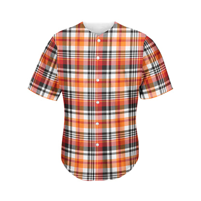 Orange And Black Madras Plaid Print Men's Baseball Jersey