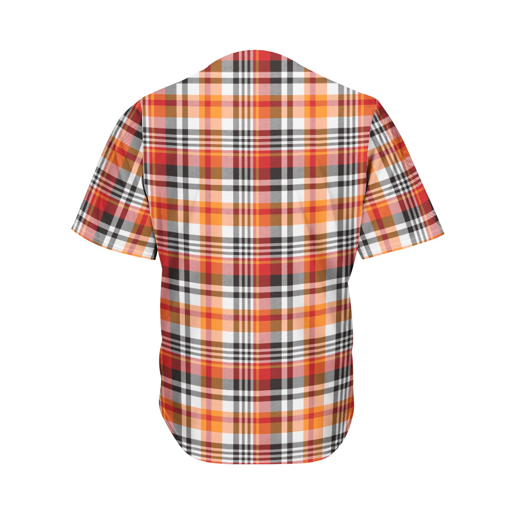 Orange And Black Madras Plaid Print Men's Baseball Jersey