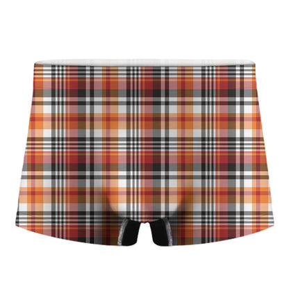 Orange And Black Madras Plaid Print Men's Boxer Briefs
