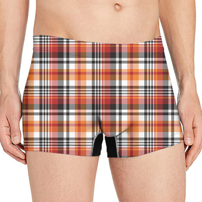 Orange And Black Madras Plaid Print Men's Boxer Briefs