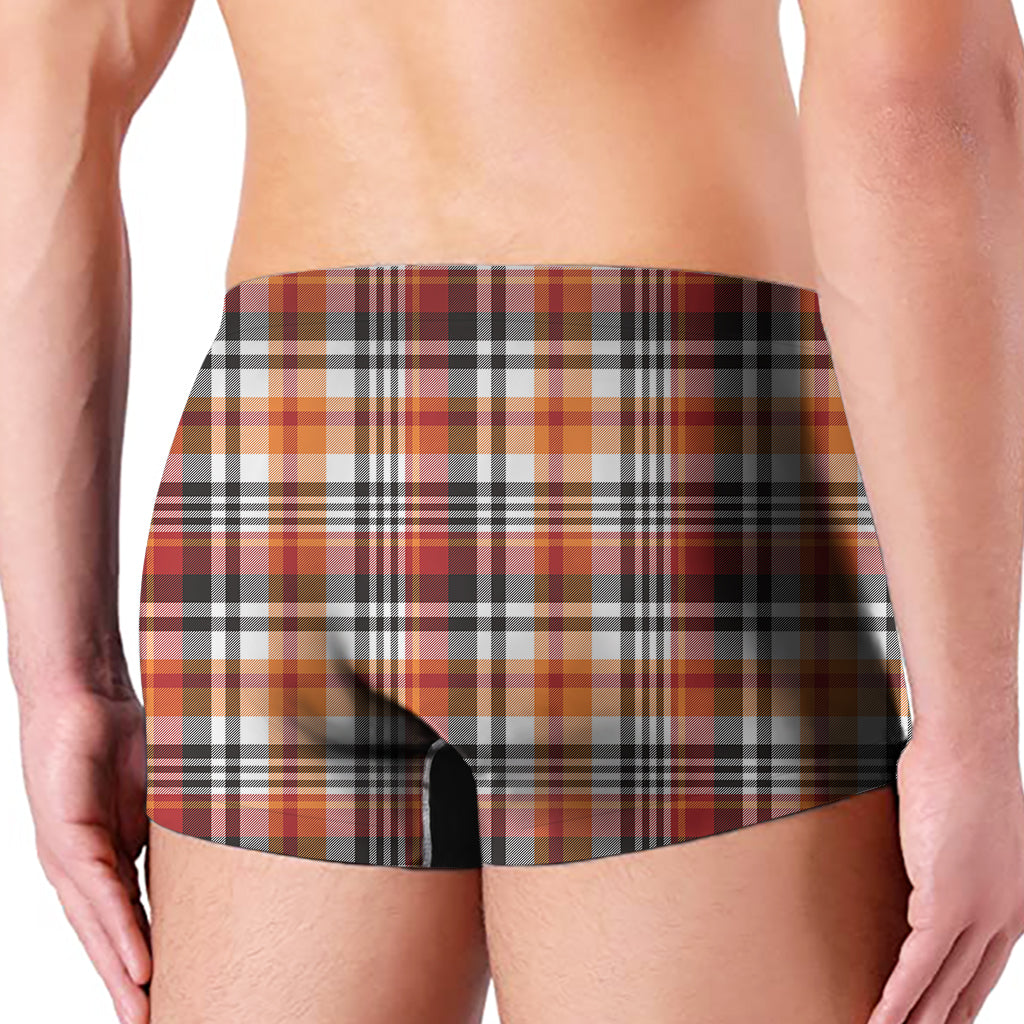 Orange And Black Madras Plaid Print Men's Boxer Briefs